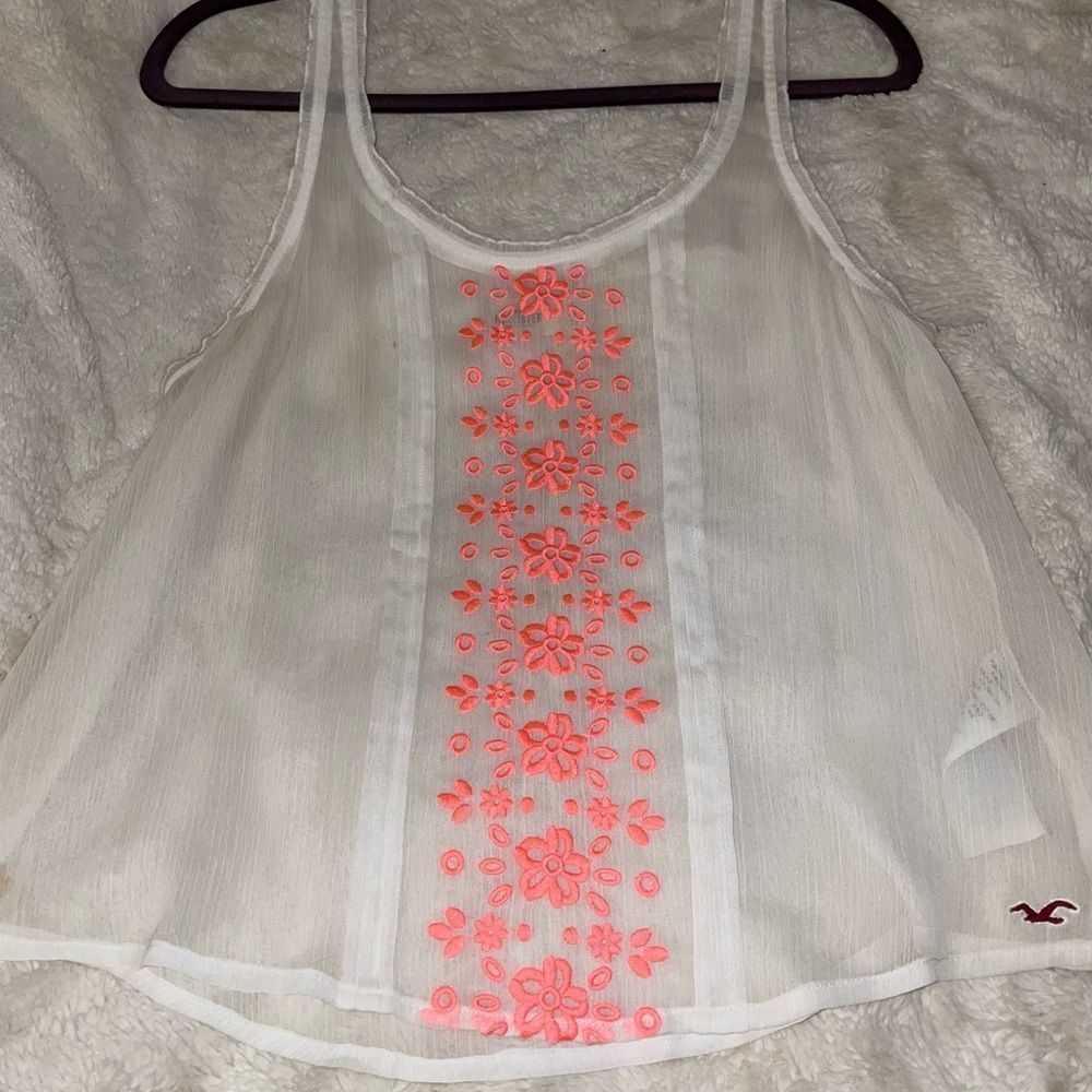 HOLLISTER sheer pink flowered tank size M